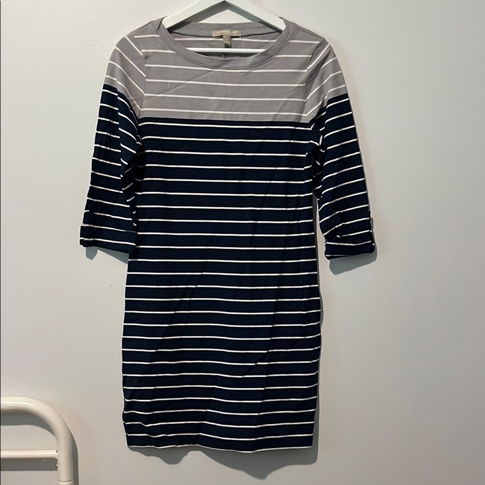 Banana Republic Gray and White Sheath Dress 3/4 Raglan Sleeves